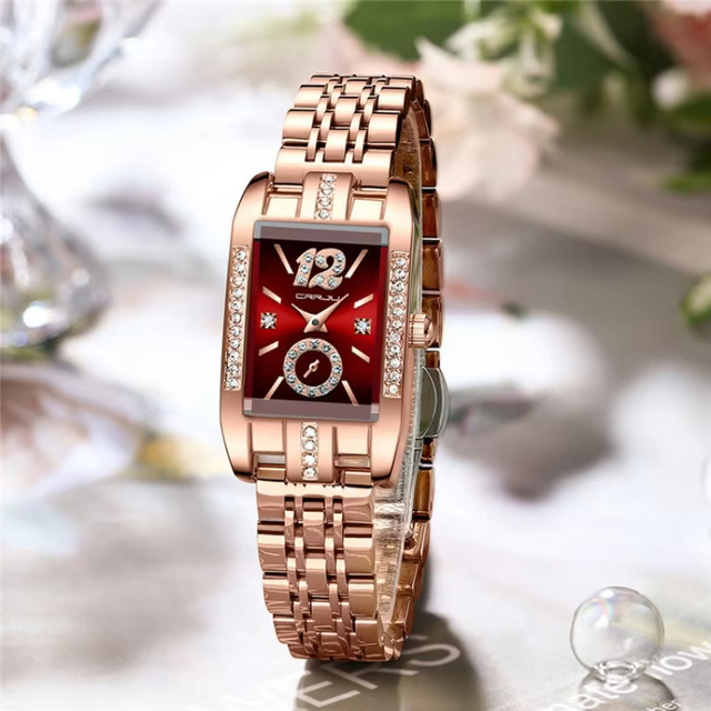CRRJU 5017 Fashion Quartz Watches for Women Elegant Diamond Square Case Stainless Steel Waterproof Simple Business Ladies Watch
