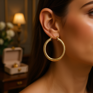 Boucles d'oreilles créoles en or plaqué 22 carats, classiques pour femmes, à porter au quotidien - Product Image 2