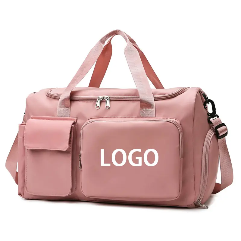 2022 Reise accessoires Outdoor-Reisetaschen Benutzer definiertes Logo Wasserdichte Sport-Sporttasche für Frauen Yoga Pink Duffel Overnight Bag