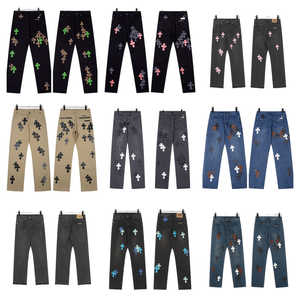 Pantalones Vaqueros Clásicos para Hombre y Mujer, Bordados, con Corazón Cromado, de Pierna Recta, con Parches de Totem, Casuales y a la Moda para Parejas - Product Image 1