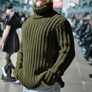 Pull à col roulé pour hommes, couleur unie, coupe ajustée, haut en tricot à la mode pour l'automne et l'hiver, nouveaux vêtements - Product Image 3