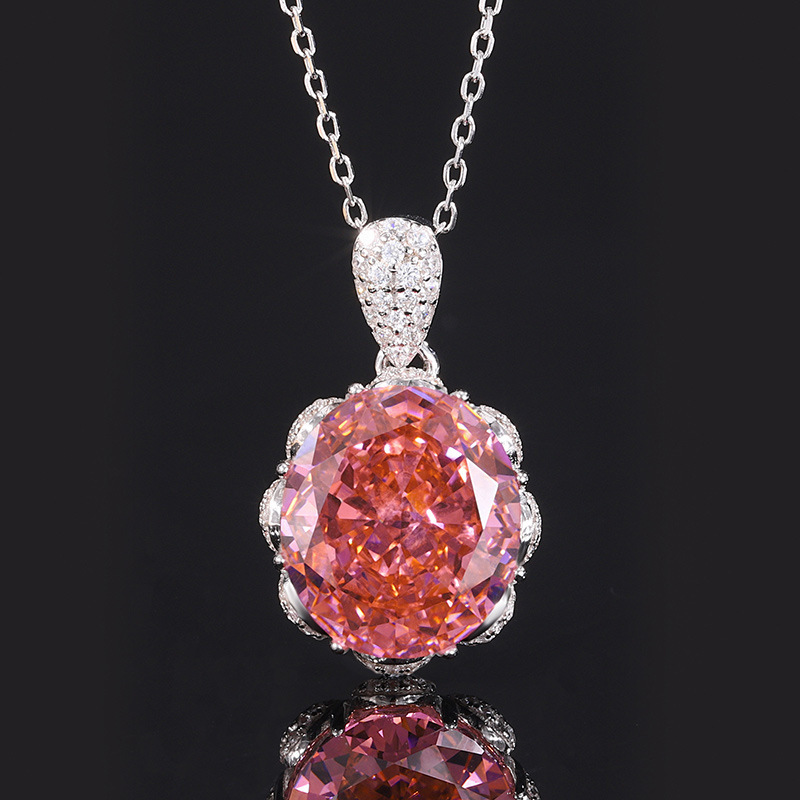 Ice Flower cut pink-orange  pendant with cross chain