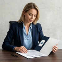 Sobre Plegable de Papel Couché para Presentaciones, con Ranura para Tarjetas de Visita, Impreso y Personalizado, para Uso en Oficina