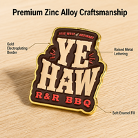 Broche personnalisée en alliage de zinc, logo vintage de restaurant BBQ américain, émail imprimé UV, pour commémoration d'entreprise, vente en gros OEM