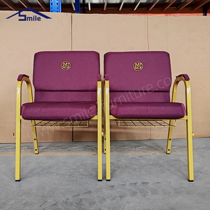 Chaise de conférence rouge SMILE, chaises d'église, design moderne pour extérieur, usage commercial, tissu en lin, rembourrage en mousse, acier, confortable, robuste - Product Image 6