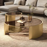 Luxuriöses Gold-Couchtisch-Set Hochwertiger Italienischer Moderner Couchtisch mit Glasplatte Runder Designer-Wohnzimmer-Couchtisch-Set