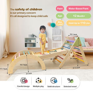 ट्रायंगल बेबी क्लाइंबिंग खिलौने, मोंटेसरी टॉडलर क्लाइंबिंग खिलौनों के अंदर बच्चों के लिए 3 पीस फोल्डेबल क्लाइंबिंग खिलौने - Product Image 2