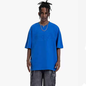 T-shirts pour hommes en coton 100% de haute qualité, décontractés, lourds, personnalisables, couleur unie, gaufré, avec impression personnalisée - Product Image 3