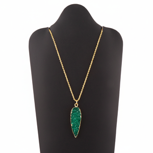 Collier personnalisé de pierres précieuses en cristal naturel sucre vert druzy pendentif collier plaqué or 18k câble chaîne larme colliers - Product Image 1