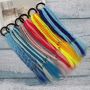 Anéis de cabelo de rabo de cavalo sintético tranças de menina trança de cabelo extensões de rabo de cavalo trançado corda de cabelo sintético para criança