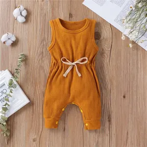 Baru Lahir Baju Monyet Bayi Gadis Pakaian Kapas Rajutan Tanpa Lengan Gadis Jumpsuit 3-6 Bulan Balita Gadis Baju Monyet