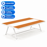 Table basse d'extérieur moderne avec structure en aluminium, plateau imitation bois, design marbre, mobilier de jardin, OEM ODM