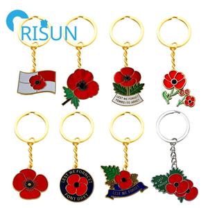 Émail personnalisé N'oublions pas le drapeau du jour du Souvenir coquelicot porte-clés porte-clés pour la fête des anciens combattants porte-clés coquelicot personnalisé porte-clés - Product Image 1