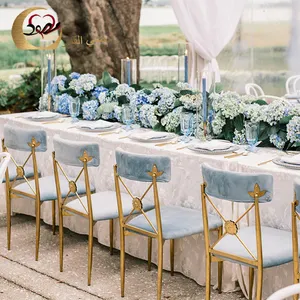 Синий бархатный стальной каркас элегантный рококо свадебный стул для мероприятий