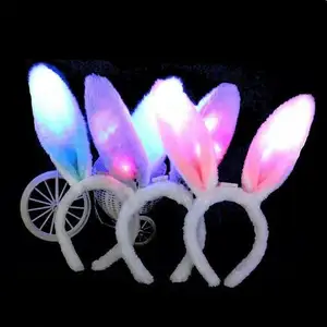 Light Flashing LED Plush Fluffy Bunny Rabbit Ears Headband Tail Tie Costume Dress Up Cosplay Woman Girls Party Supplier