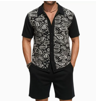 Ensemble décontracté deux pièces pour homme en maille jacquard à col rabattu, comprenant un cardigan à manches courtes et un short, pour le commerce extérieur