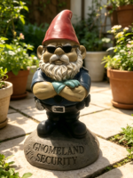 Statue de gnome de jardin Gnomeland Security, gnome policier cool avec design à bras croisés, artisanat en résine durable pour la décoration intérieure et extérieure.