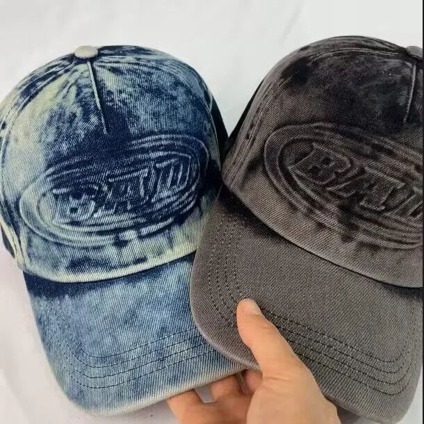 Custom Logo Retro Vintage Cotton Unstructured Dad Hats Solid Color Embossed Denim Washed Sports Baseball Caps