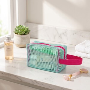 Sac de rangement en maille - <span class=keywords><strong>Pochette</strong></span> de voyage transparente et colorée pour cosmétiques et articles essentiels - Product Image 3