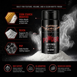 Fornitore per Barbieri con oltre 20 anni di esperienza: BARBERBATTLE OEM Private Label Polvere Modellante per Capelli da Uomo, Tenuta Flessibile, Polvere Leggera 25g 0.88oz - Product Image 4