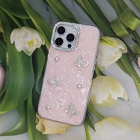 Coque de téléphone texturée avec décor papillon 3D en strass et perles, cadre d'appareil photo orné de diamants pour iPhone X 11 17 18 Samsung Redmi