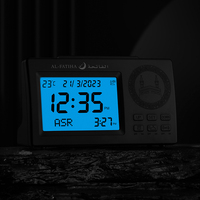 Jam Azan Digital FAJ-106 Islami Hitam untuk Meja, LCD, Kode Kota, Jadwal Sholat, Alarm Muslim untuk Rumah