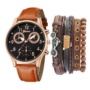 Ensemble de montres à quartz décontractées à la mode pour hommes, <span class=keywords><strong>bracelet</strong></span> en cuir de vachette tissé à deux cercles, 5 pièces/ensemble, type d'entreprise avec affichage du <span class=keywords><strong>cadran</strong></span> et pointeur - Product Image 5