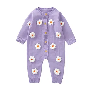 Mimixiong Wholesale Top Rank Toddler Clothing LongSleeve Jumpsuit 3D Flowers Pattern Newborn Baby Knitted Romper Onesies