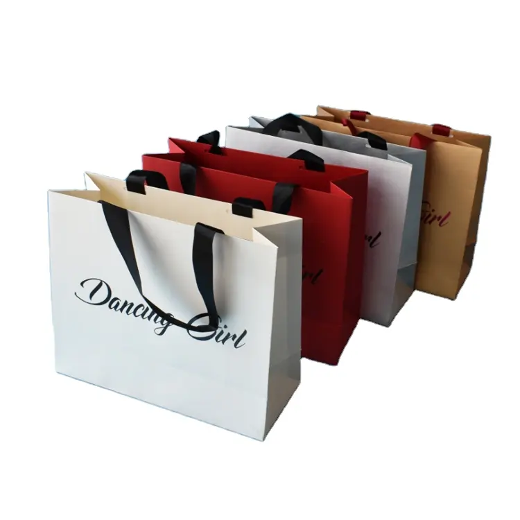 Sac en papier de couleur personnalisé avec logo sacs-cadeaux de haute qualité Sacs en papier à provisions d'art avec poignées pour femmes sous-vêtements vêtements