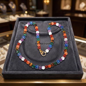 Collar de Piedras Preciosas de Chakra con Cuentas Grabadas, Piedras Redondas Multicolores Talladas de 8mm, Joyería con Tema de Amor - Product Image 2
