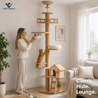 Arbre à chat du sol au plafond avec capsule en acrylique, lit en peluche et maison pour chat, tour d'escalade en bois à plusieurs niveaux