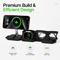 Station de charge sans fil pliable 3-en-1 avec chargeur rapide pour iPhone/iWatch/Ray-Ban Meta, port Type-C, logo personnalisé, vente en gros OEM