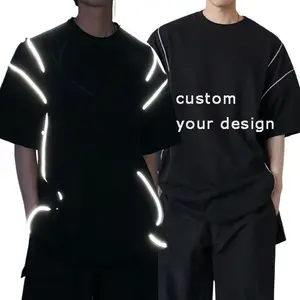 Nouveau mode de rue à la mode vêtements décontractés passepoil réfléchissant t-shirt doux coton surdimensionné hommes t-shirts blancs avec réflexion latérale