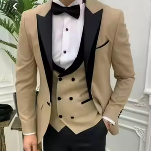 S0163F champán caqui boda esmoquin 3 piezas (<span class=keywords><strong>chaqueta</strong></span> + pantalón + chaleco) <span class=keywords><strong>matrimonio</strong></span> Formal padrinos de boda trajes ajustados <span class=keywords><strong>para</strong></span> traje - Product Image 1