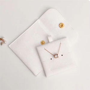 White Microfiber Jewelry Bag Snap Button Pouch Velvet Jewelry Packaging Bag With Insert Pad - Product Image 3