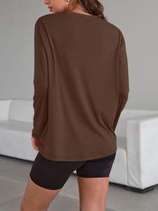 Camisetas de manga larga de gran tamaño para mujer, Camisetas Básicas de cuello redondo 2025, camisetas de otoño, ropa de entrenamiento informal - Product Image 4