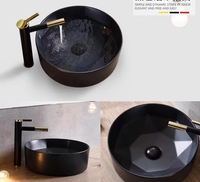 Moderne Vente à Chaud Prix d'Usine Rond et Diamant Style Céramique Comptoir Noir Mat Labavo Évier f Lavabo