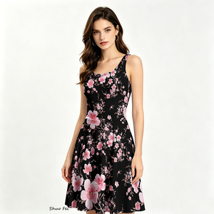 Women Sleeveless Skater <strong>Dress</strong> Pink <strong>Cherry</strong> Blossom Digital Print A-Line Sundress with Side Pocket Floral Graphic Mini Party <strong>Dress</strong> - Product Image 1