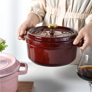 Export quality 24CM enameled cast iron <b>pot</b>, soup <b>pot</b>, stew <b>pot</b>, black enamel inner <b>pot</b>, multi-functional non-stick <b>pot</b> - Product Image 1