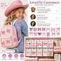 Viele Coquette-Stickerei-Aufnäher mit rosa Schleifenband, mädchenhaft, für Buchliebhaberinnen, Buchclub-Ästhetik, zum Aufbügeln oder Aufnähen