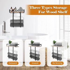 <span class=keywords><strong>Porte</strong></span>-serviettes pour mur de salle de bain, <span class=keywords><strong>porte</strong></span>-serviettes en métal avec étagère en bois pour rangement de serviettes pour <span class=keywords><strong>petit</strong></span> décor organisateur de salle de bain - Product Image 4