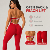 Mono de yoga de una pieza para mujer con ribete en contraste, espalda abierta, efecto moldeador y realce de glúteos, ideal para correr y gimnasio.