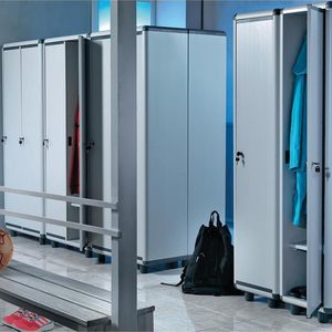 Armario de vestuario de 2 puertas, gris, PVC, 72x39x175 cm, con cerradura con llave, ganchos para abrigos y estante - Product Image 6