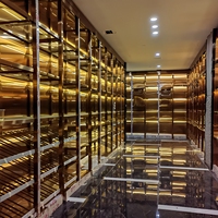 Armoire à vin en chêne massif en acier inoxydable or rose sur mesure, rétroéclairée par LED, avec verre trempé, design moderne, température constante