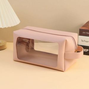 <b>Transparent</b> Window Pu Leather Toiletry With Wrist Strap Stylish Waterproof <b>Makeup</b> Organizer for Women Pelegant Cosmetic <b>Bag</b> - Product Image 5