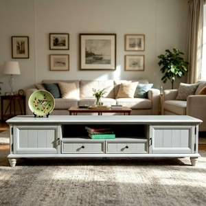 Classic Turned Leg Solid Wood <b>TV</b> <b>Stand</b>, 2 Cabinet 2 Drawer Open Storage Media Console For Farmhouse Living Room Furniture - Product Image 1