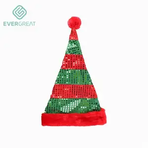 크리스마스 파티 장식 참신 빨간색과 green11.8 "* 19.6" 스팽글 스트라이프 산타 클로스 모자와 크리스마스 모자
