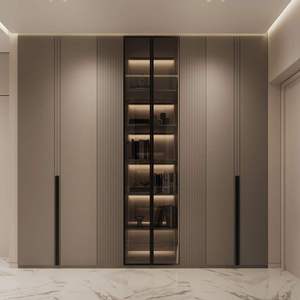 Armario Moderno con Puertas Corredizas de Vidrio, Paneles Acanalados e Iluminación LED - Product Image 2
