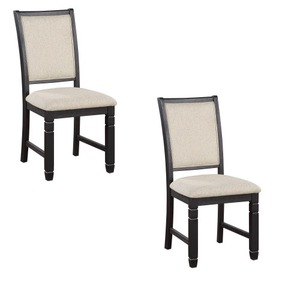 Anji - Ensemble de 2 chaises de salle à manger latérales de 24 pouces, siège rembourré convertible, dossier incurvé, pieds en bois, moderne, noir, beige - Product Image 3