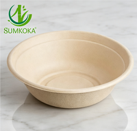 Bol à salade rond Sumkoka 500 ml en bagasse de canne à sucre biodégradable, jetable, compatible micro-ondes, qualité alimentaire, avec couvercle